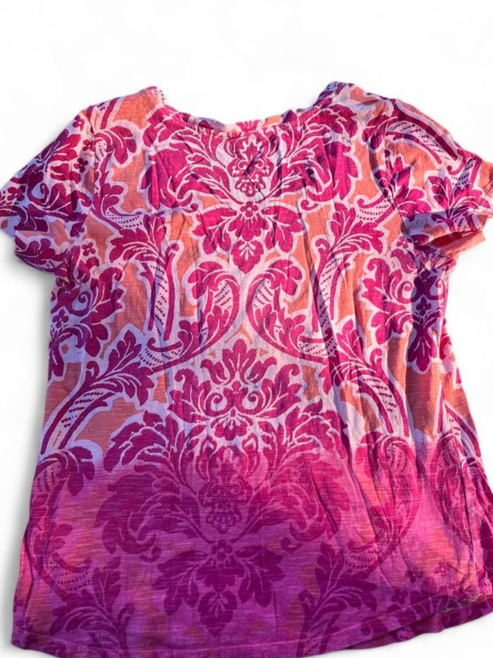 Sonoma Pink & Coral Damask Scoop Neck Tee Paisley Print with Beads - Picture 2 of 6